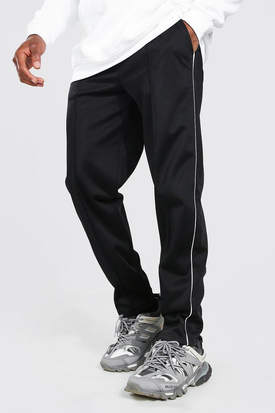 Black Loose Fit Pintuck Tricot Joggers With Side Piping image number 1