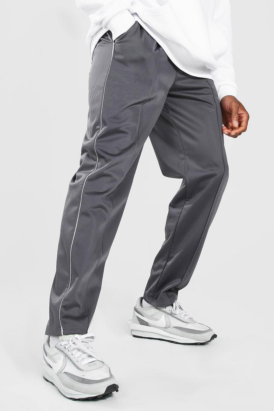 Charcoal Loose Fit Pintuck Tricot Track Pants With Piping image number 1