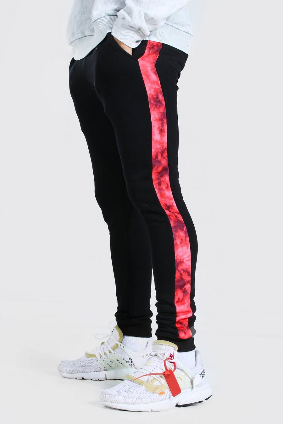 Red Skinny Fit Tie Dye Panel Joggers image number 1