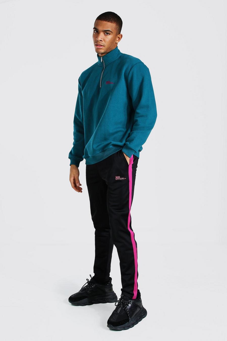 Teal Oversized MAN Official Half Zip Tricot Tracksuit image number 1