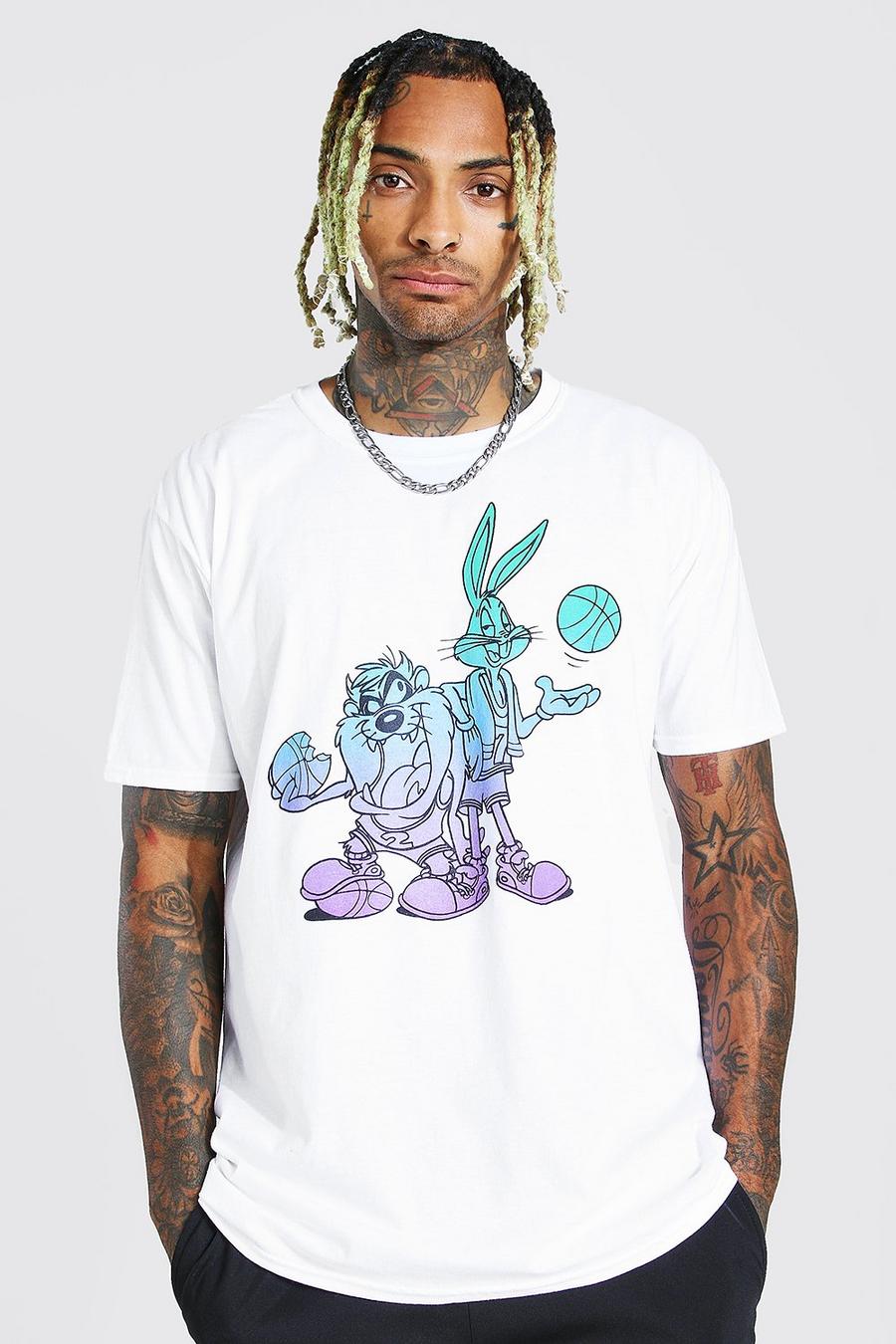 Lizenz-T-Shirt mit Looney Tunes Bugs And Taz-Motiv in Übergröße, Weiß image number 1