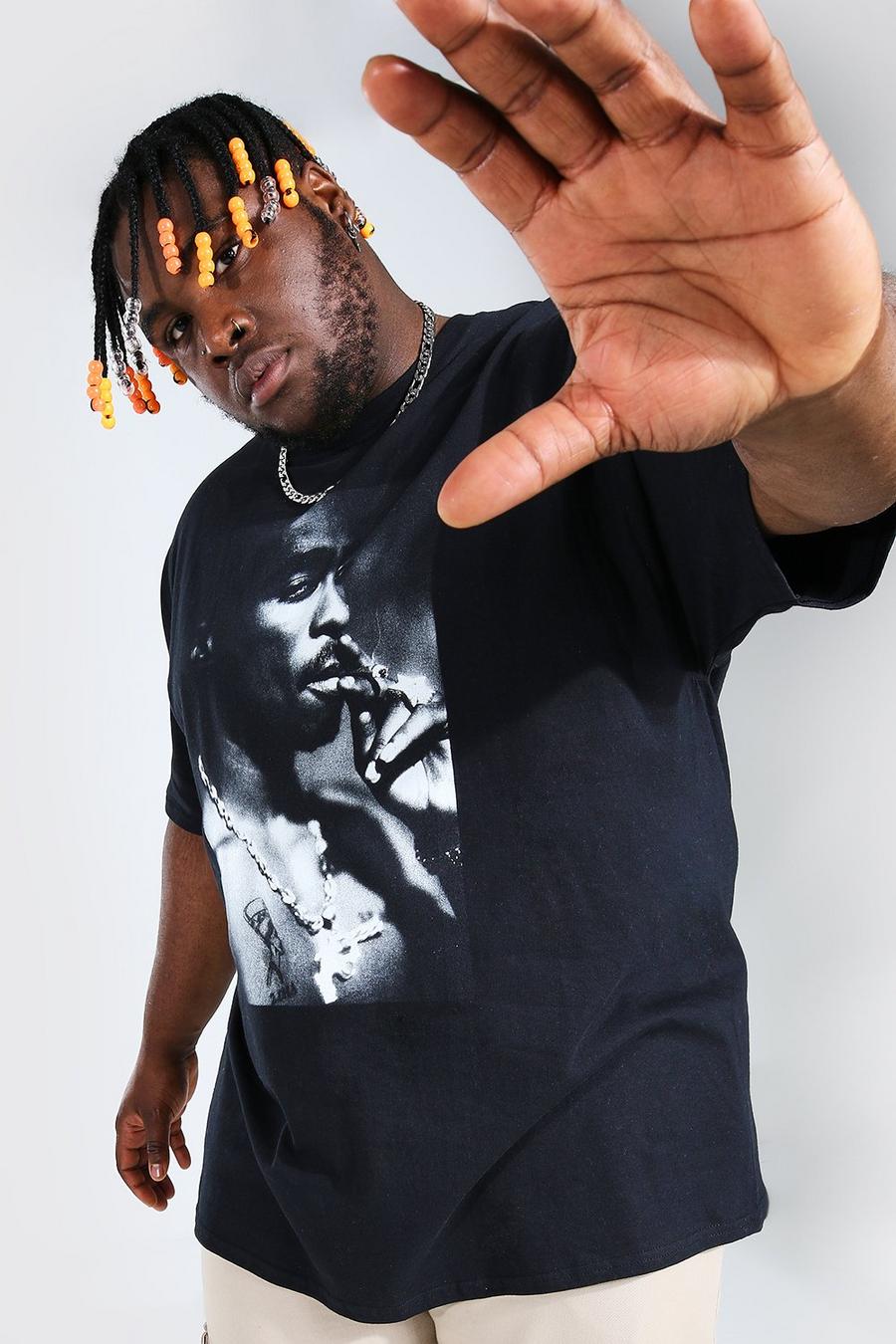 Black nero Plus Size Tupac Smoking License T-shirt image number 1