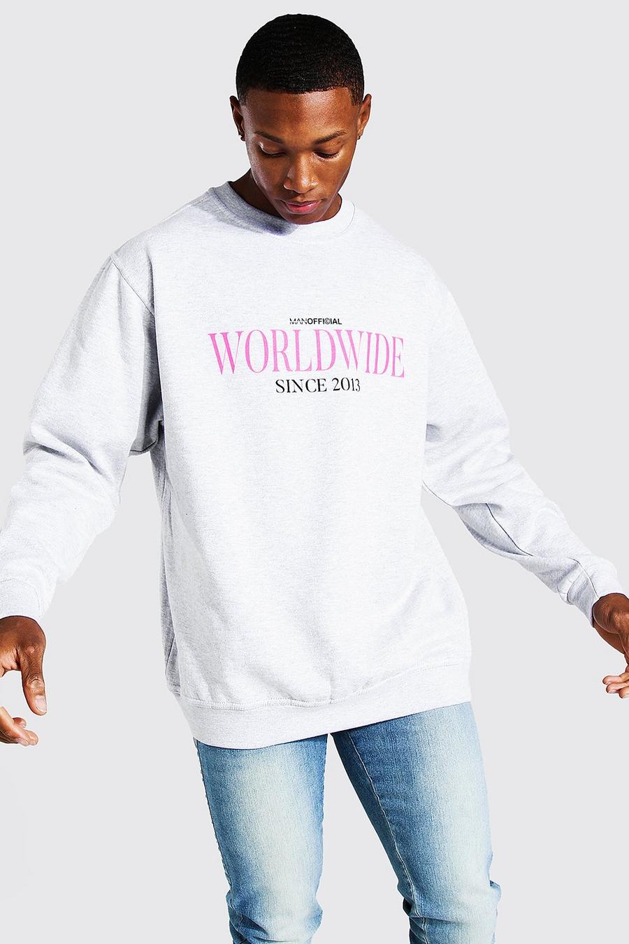 Light grey "Worldwide" Oversize sweatshirt med tryck image number 1