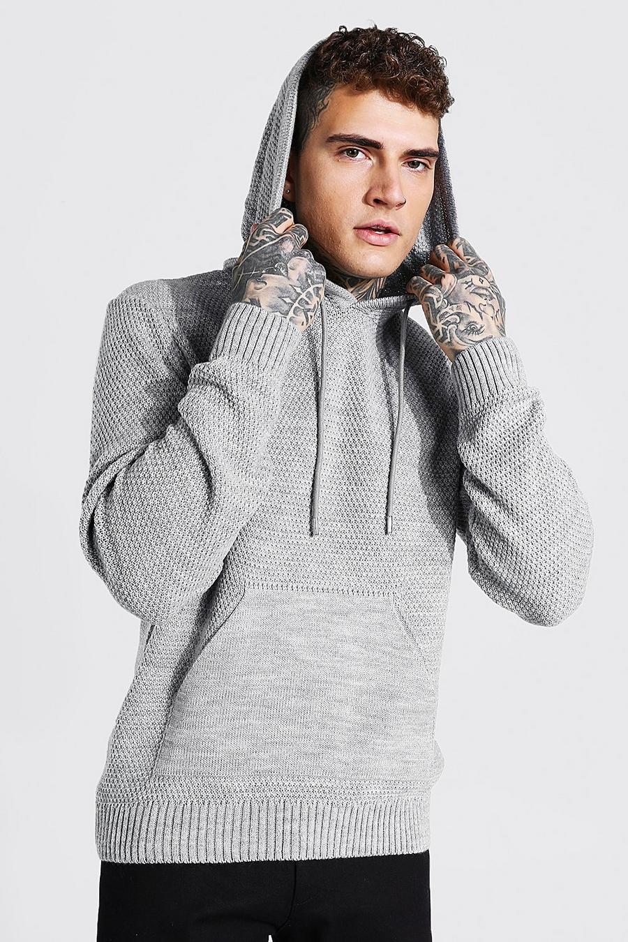 Grey marl Knitted Over The Head Hoodie image number 1