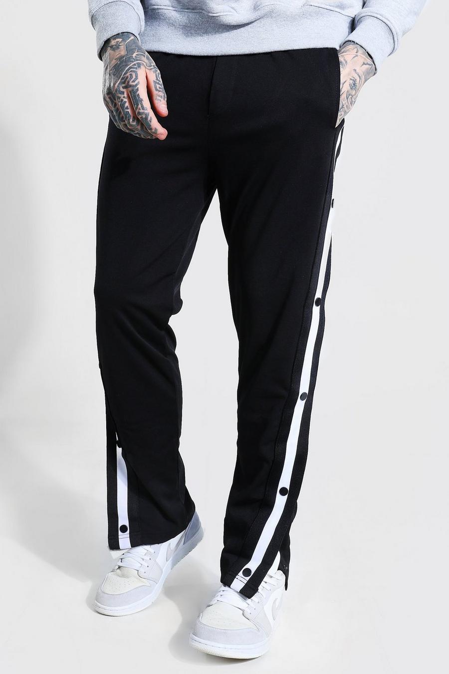 Pantalones de deporte de punto con cinta lateral con corchetes, Negro image number 1