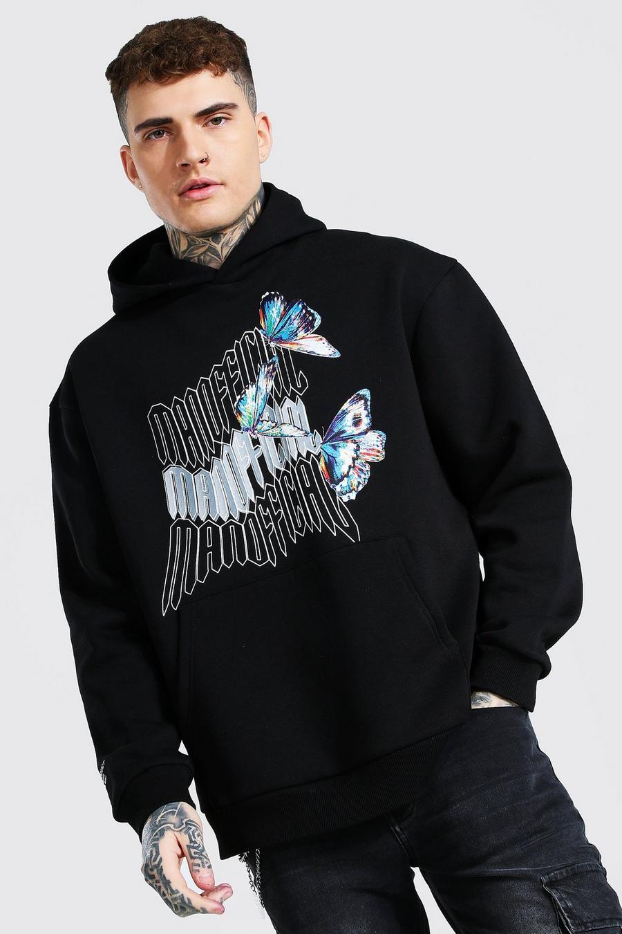 Black Official Oversize hoodie med fjärilar image number 1