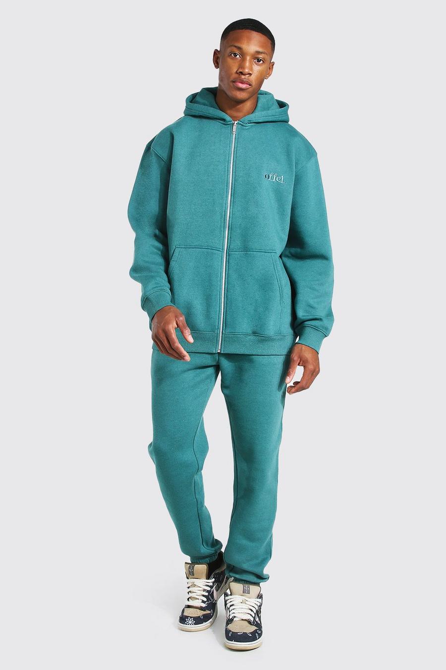 Teal Oversized Official Overdyed Zip Hooded Tracksuit image number 1