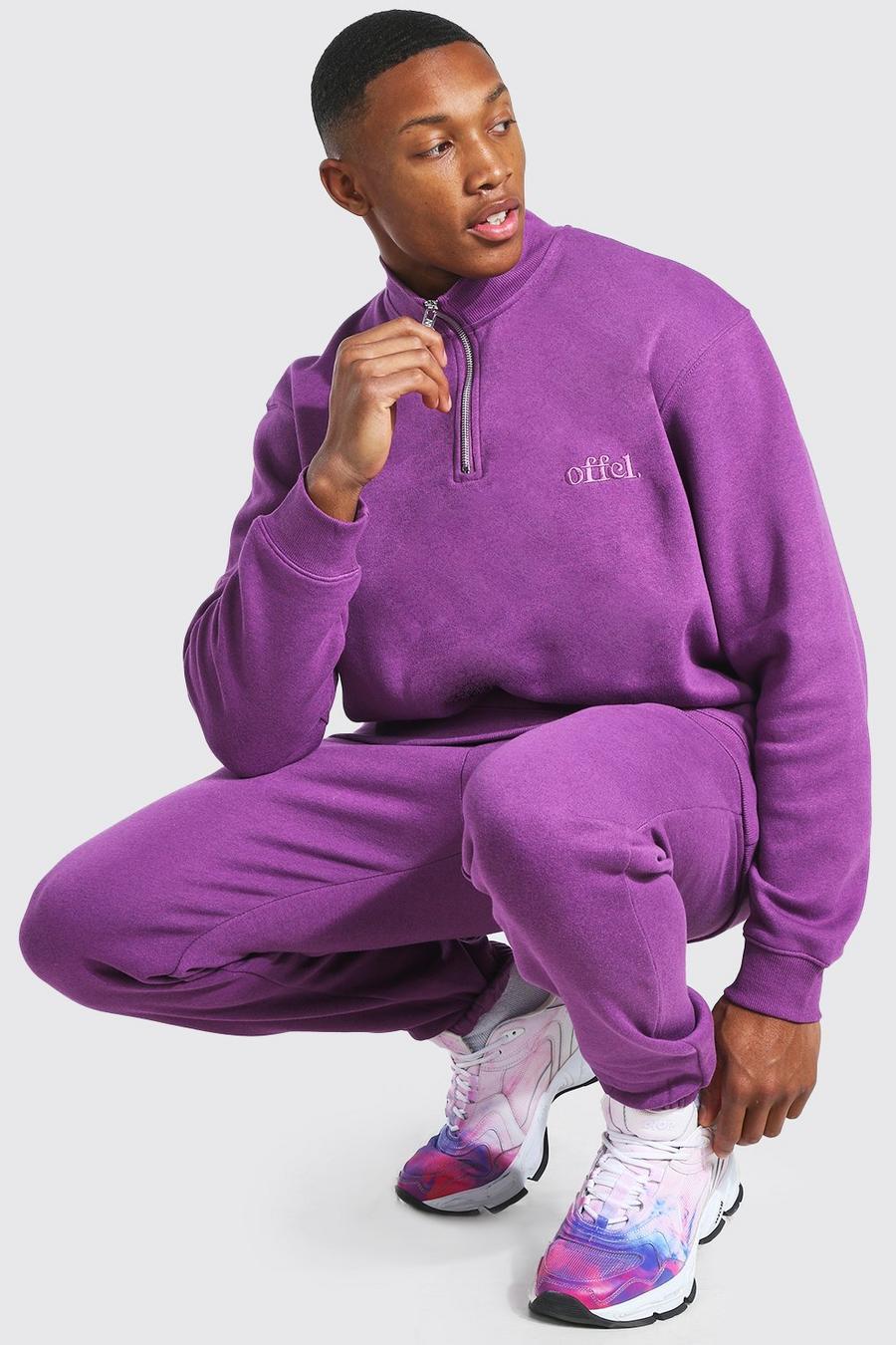 Überfärbter Trainingsanzug in Übergröße mit Trichterkragen, Violett image number 1