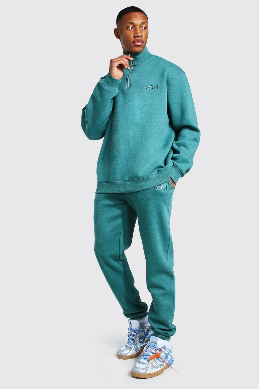 Teal Oversized Overdyed Funnel Neck Tracksuit image number 1