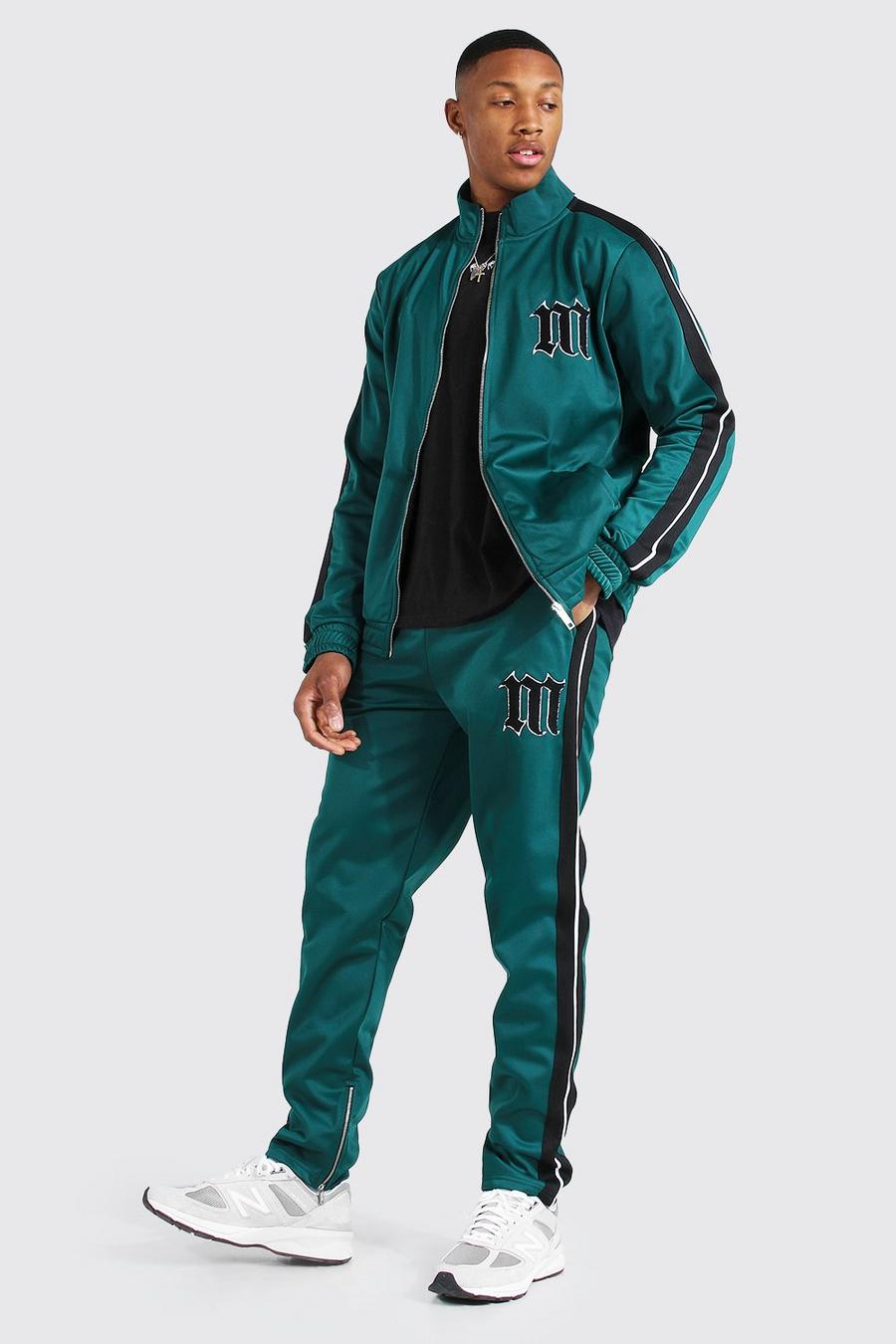 Green Slim Fit M Tricot Tape Funnel Tracksuit image number 1