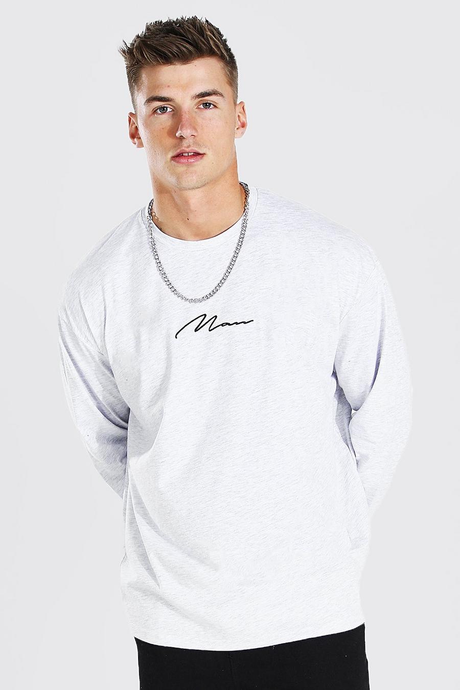 Ash grey Oversized Man Signature T-Shirt Met Lange Mouwen image number 1