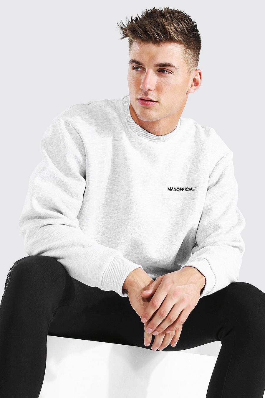 Ash grey Oversized MAN Official Embroidered Sweatshirt image number 1