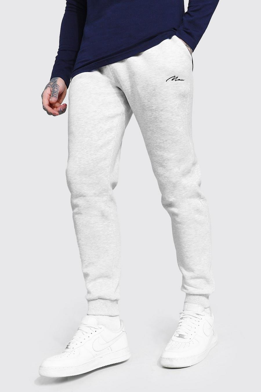 Pantalón deportivo ajustado con bordado de firma MAN, Ash grey image number 1