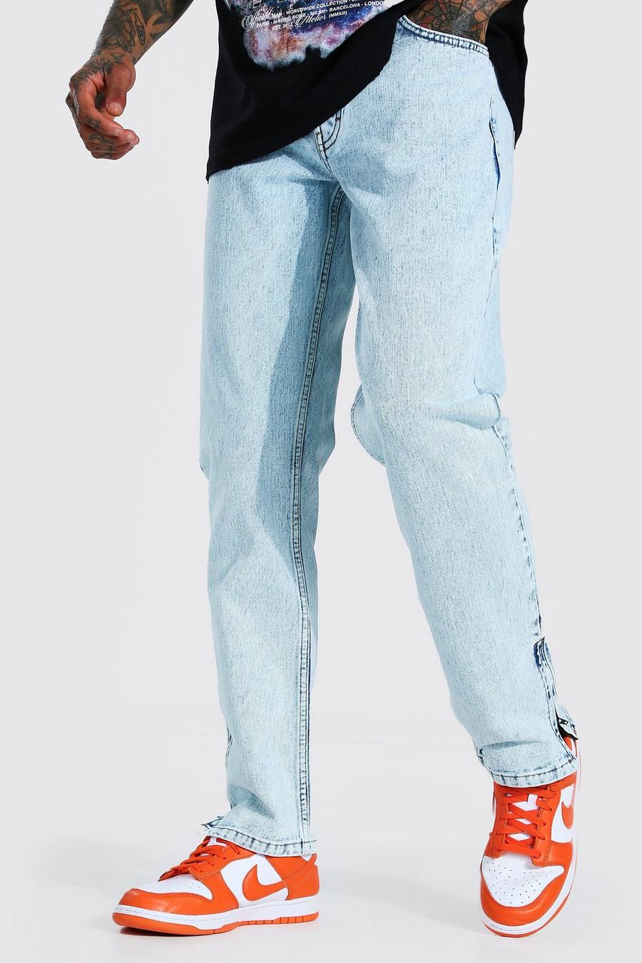 כחול קרח ג'ינס בגזרה ישרה עם רוכסן בצד image number 1