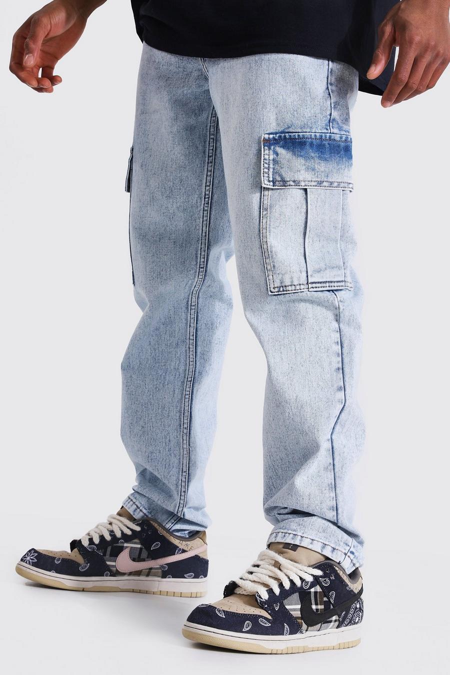 Ice blue Jeans med raka ben och cargofickor image number 1