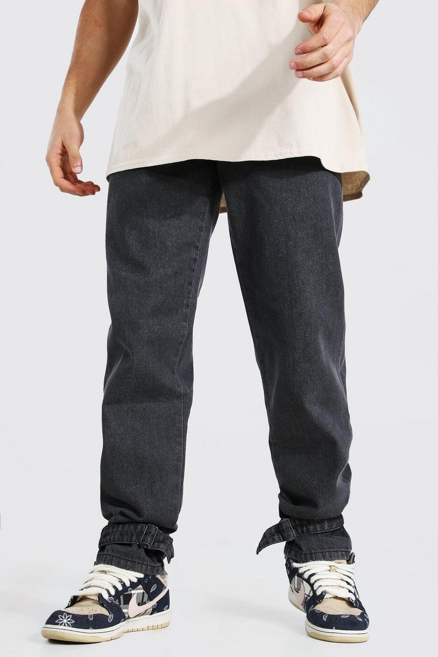 Charcoal Jeans med ledig passform och dekorativa spännen image number 1