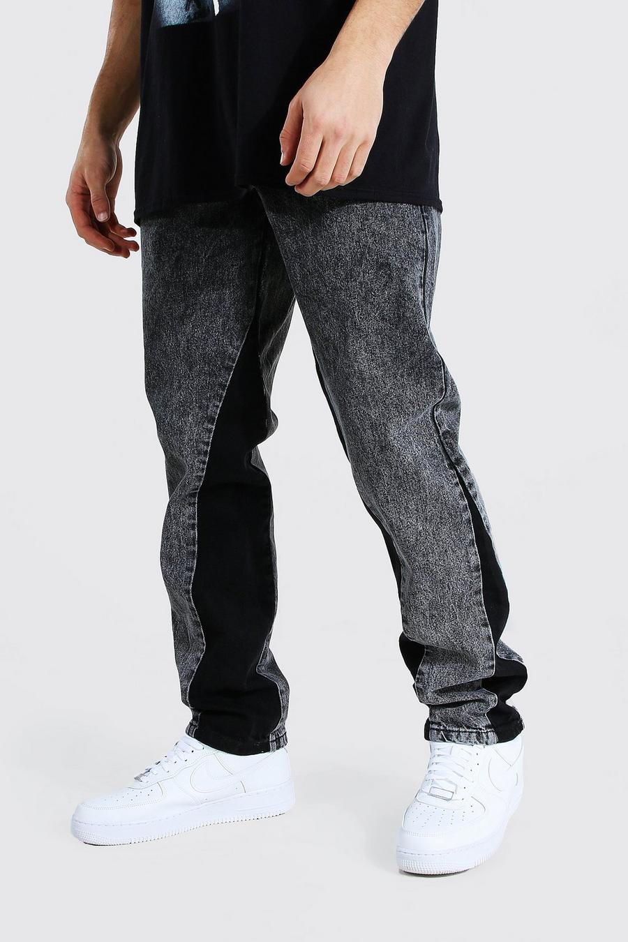 שחור דהוי ג'ינס פועלים בגזרה ישרה בעיטור תפרים image number 1