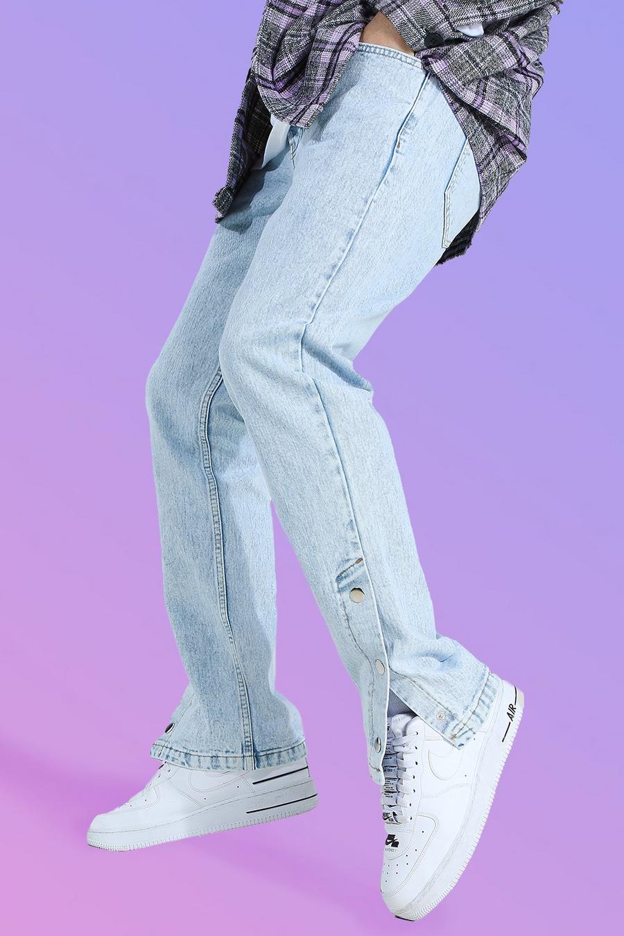 Straight Leg Jeans mit Druckknöpfen am Saum, Eisblau image number 1
