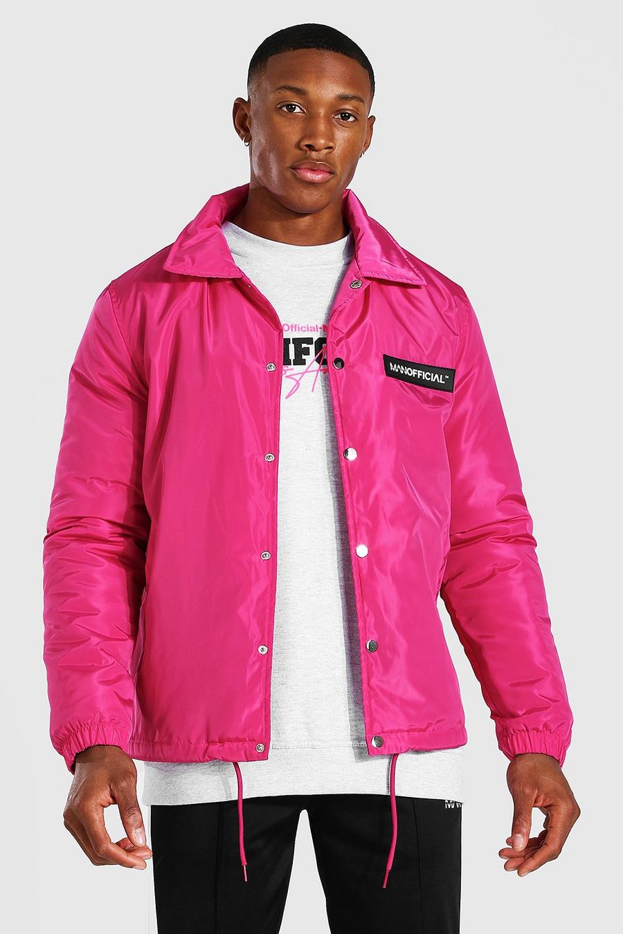Pink rosa MAN Official Coachjacka i nylon med foder i fuskpäls image number 1