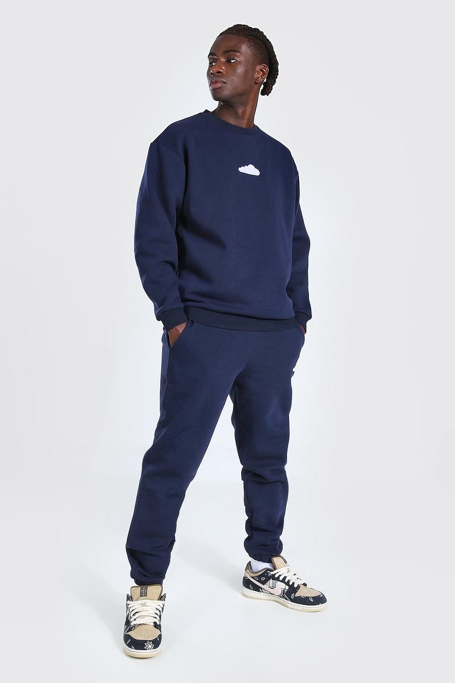 Navy Oversized Cloud Embroidered Sweater Tracksuit image number 1