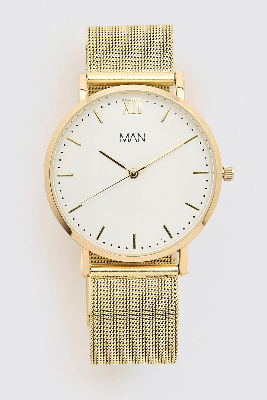 זהב שעון לבן קלאסי עם כיתוב חצוי MAN image number 1