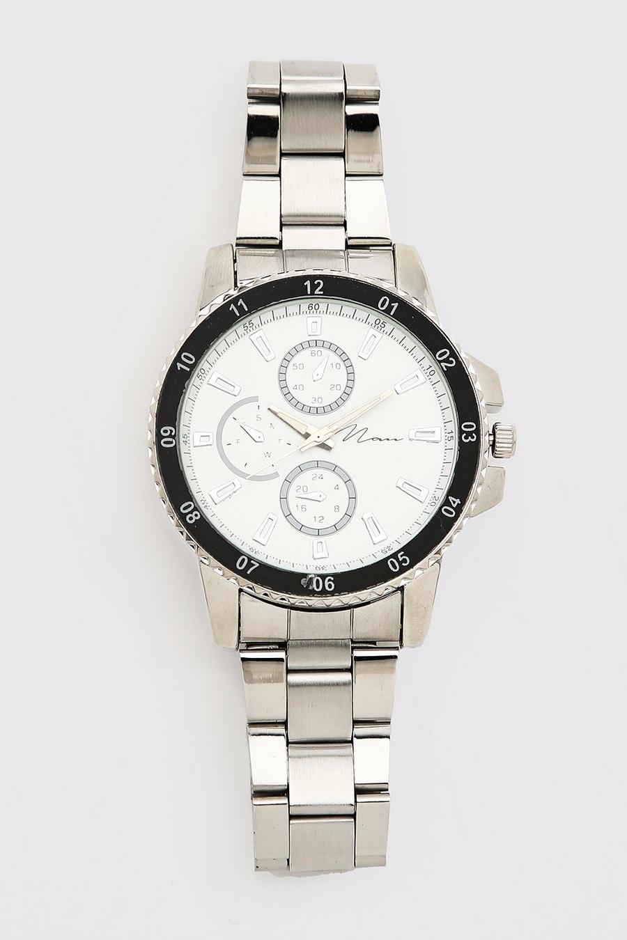 Silver MAN Script Chronograph Style Watch