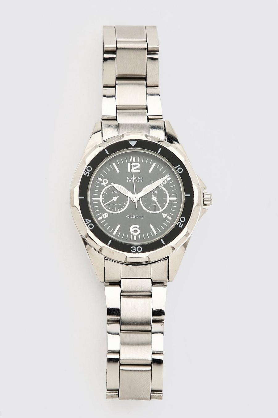 Silver MAN Dash Contrast Face Metal Watch image number 1