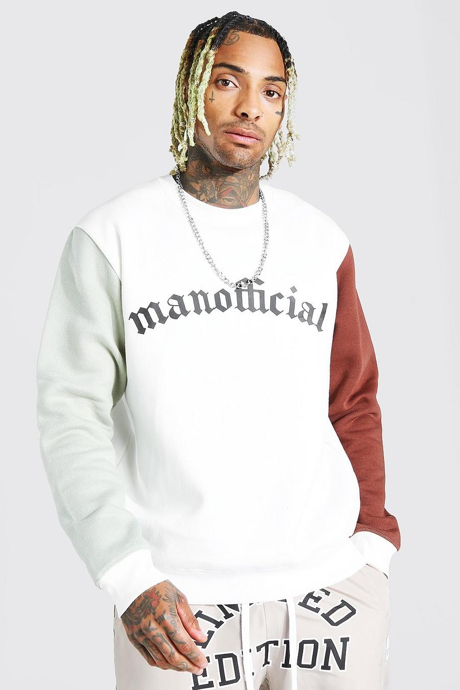 Ecru white MAN Official Sweatshirt med blockfärger image number 1