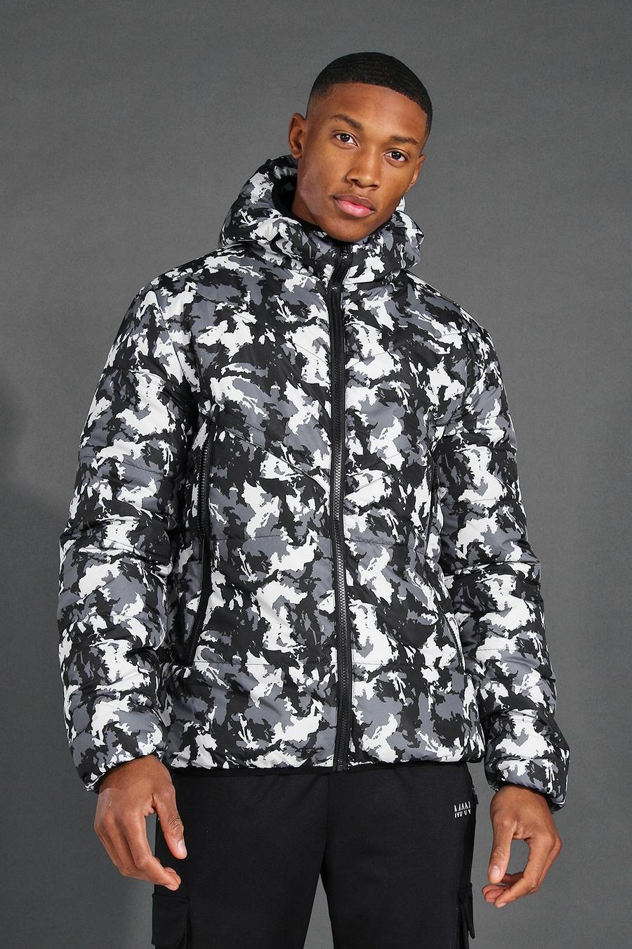 Black MAN Active Camo Printed Puffer Jacket image number 1