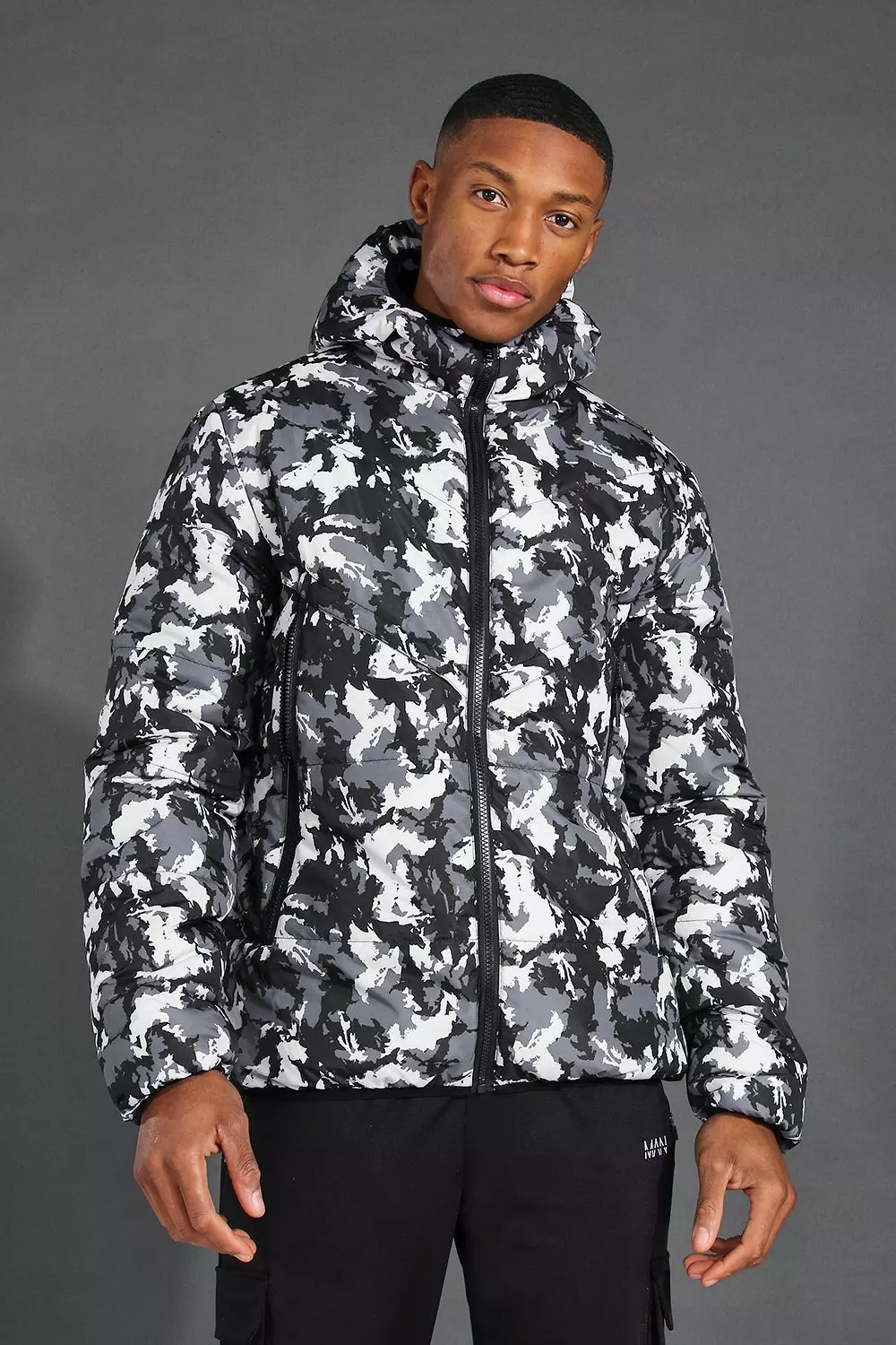 Black and white 2025 camo puffer jacket