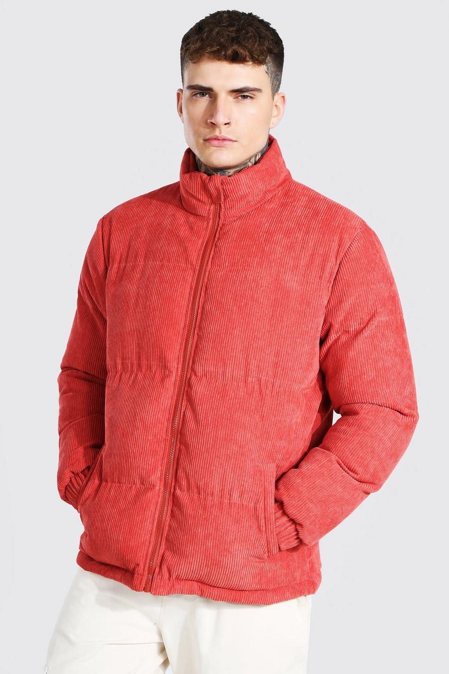 Tan Corduroy Funnel Neck Puffer image number 1