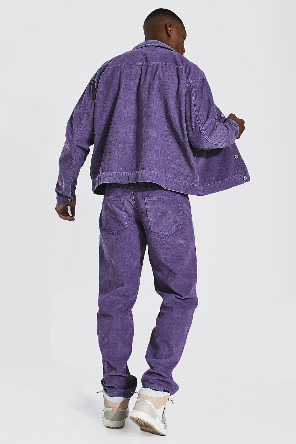 boohoo Mens Boxy Fit Acid Wash Cord Jacket - Purple M