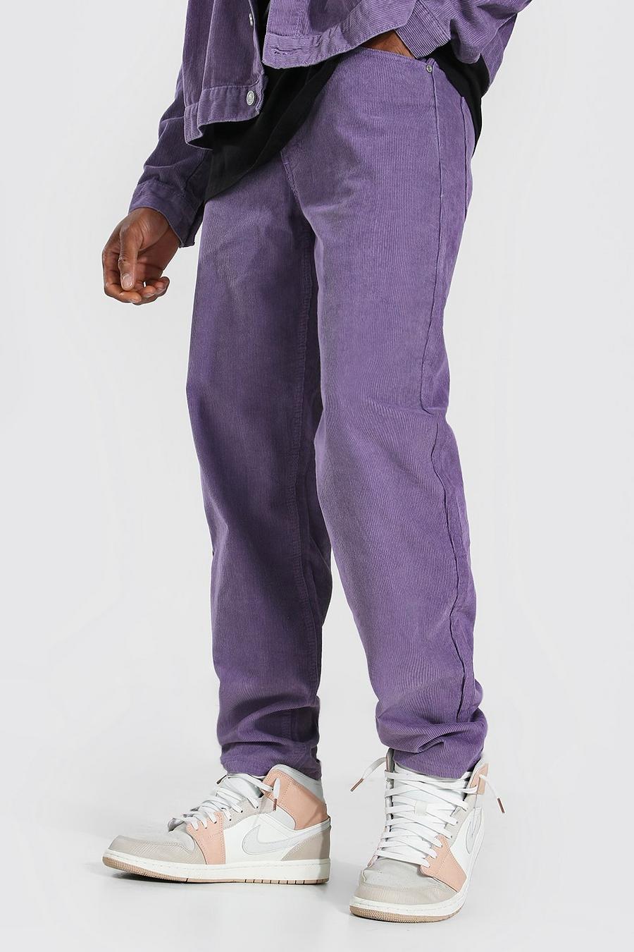 Pantaloni in velluto a coste taglio rilassato, Viola image number 1