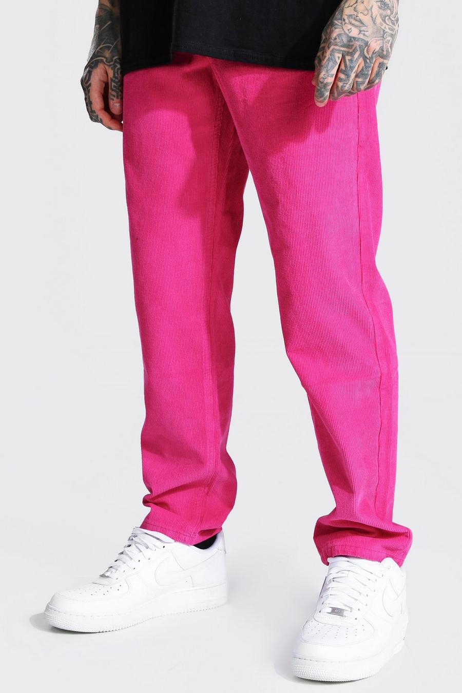 Bright pink Manchesterbyxor med ledig passform image number 1