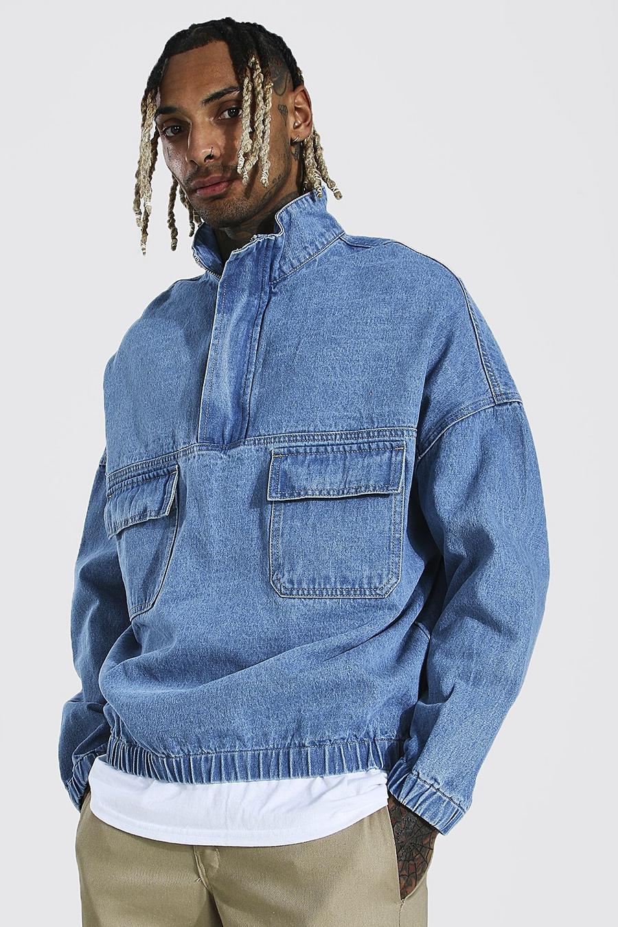 Light blue Oversize jeansjacka med hög hals image number 1