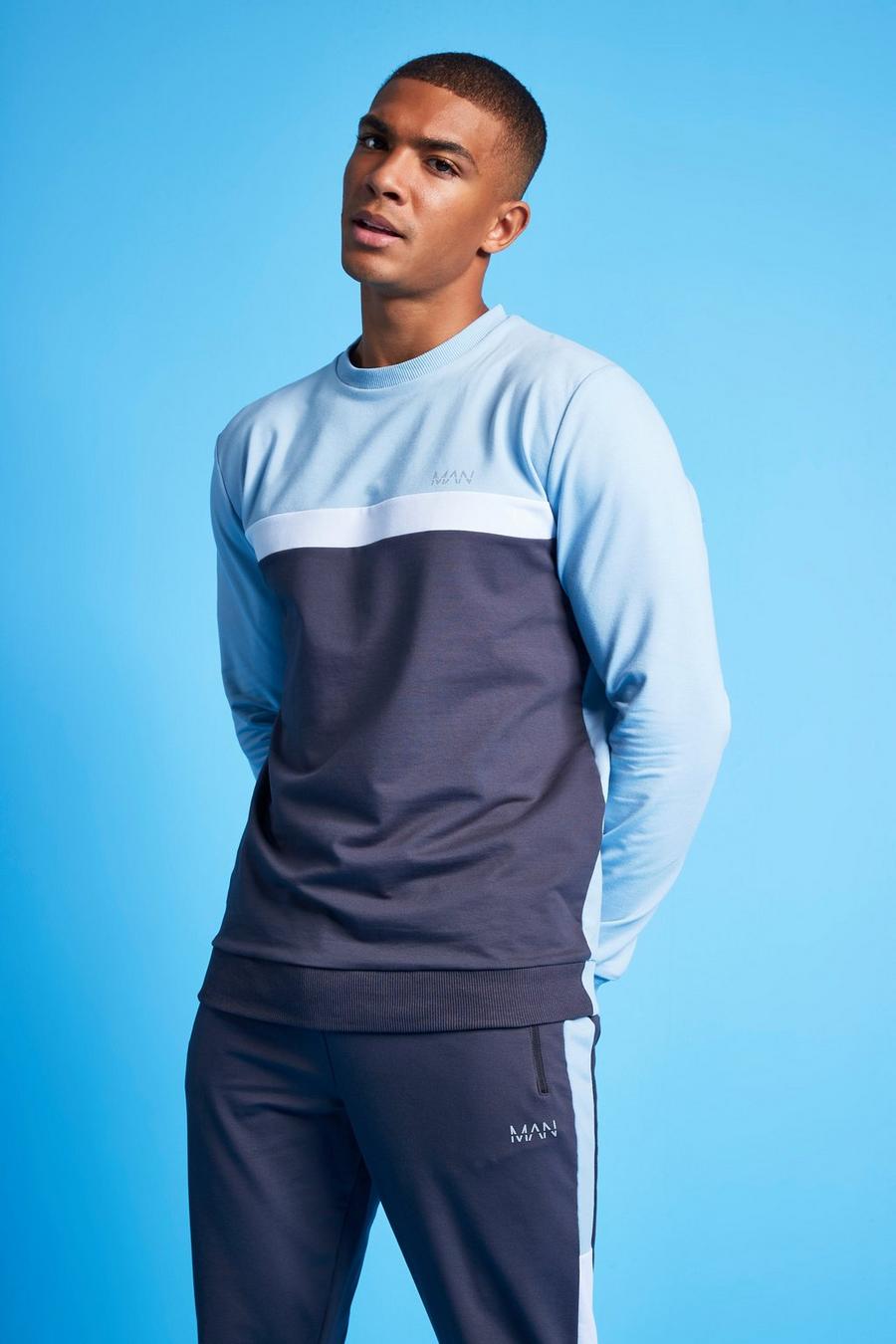 Pale blue MAN Active Sweatshirt med blockfärger image number 1