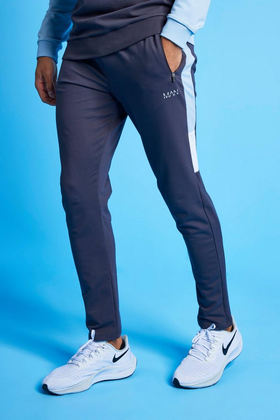 כחול חיוור מכנסי ריצה ספורטיביים קולור בלוק עם פס MAN image number 1
