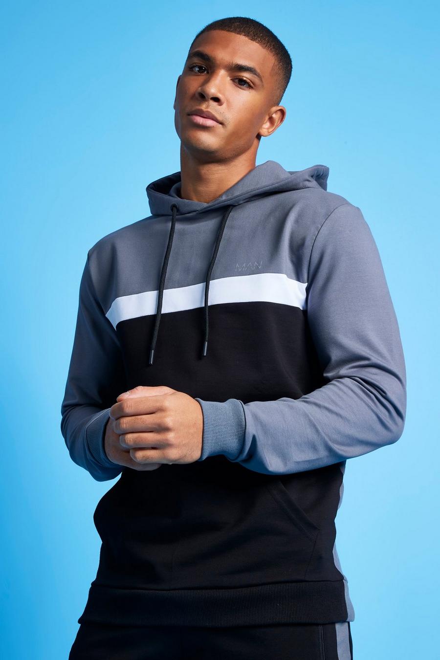 Charcoal Man Active Colour Block Overhead Hoodie image number 1