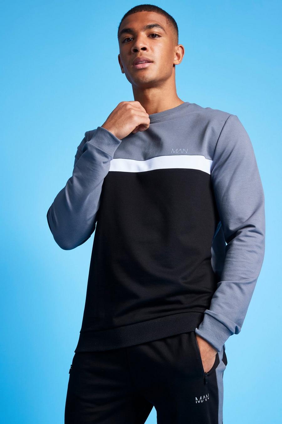 Charcoal MAN Active Sweatshirt med blockfärger image number 1
