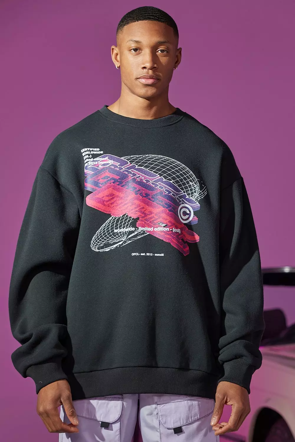 Black Oversized Digital Front And Back Print Sweater alternative image