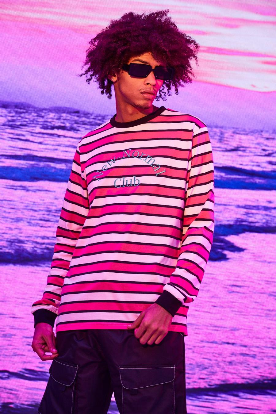 Pink Stripe Long Sleeve T-shirt With Embroidery image number 1