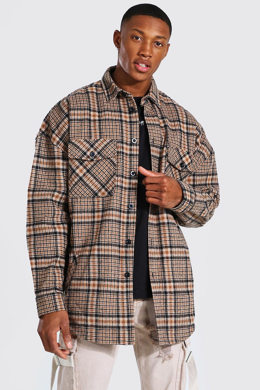 Brown Oversized Heavy Weight Check Overshirt image number 1