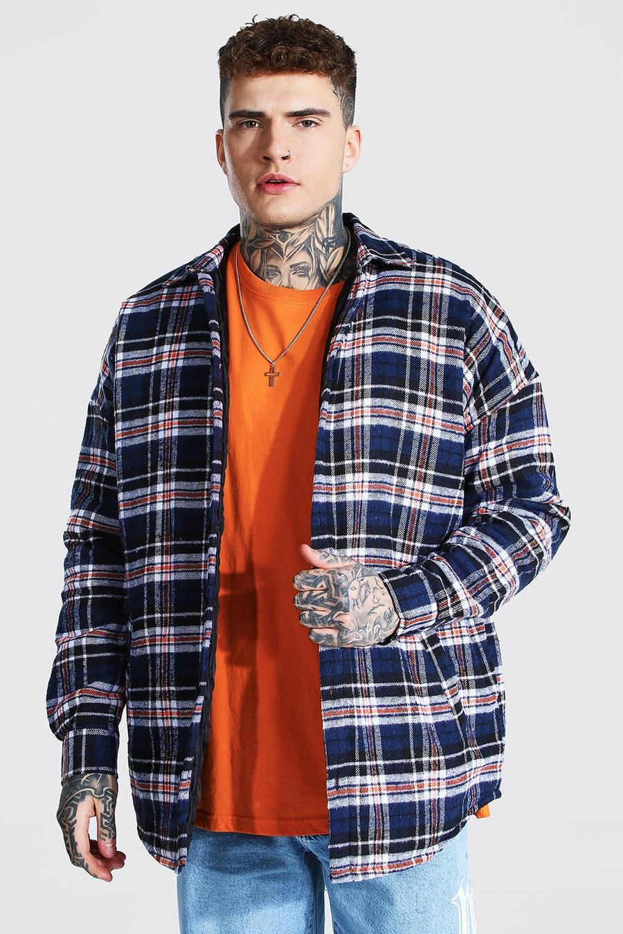 Navy Oversized Quilted Check Overshirt image number 1