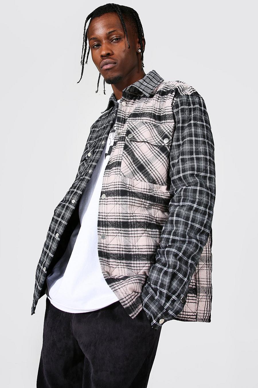 Black noir Quilted Spliced Check Overshirt image number 1