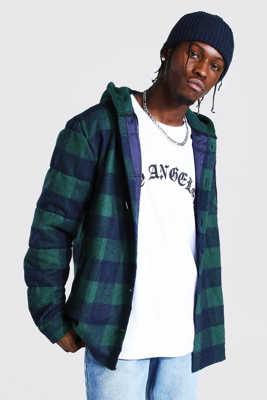 Forest Quilted Flannel Overshirt With Hood image number 1