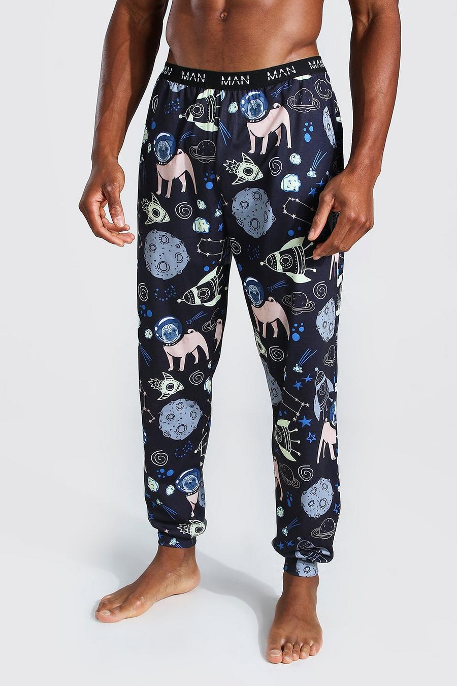 Pantalones de deporte cómodos novedad estampados con motivos espaciales MAN, Azul marino image number 1