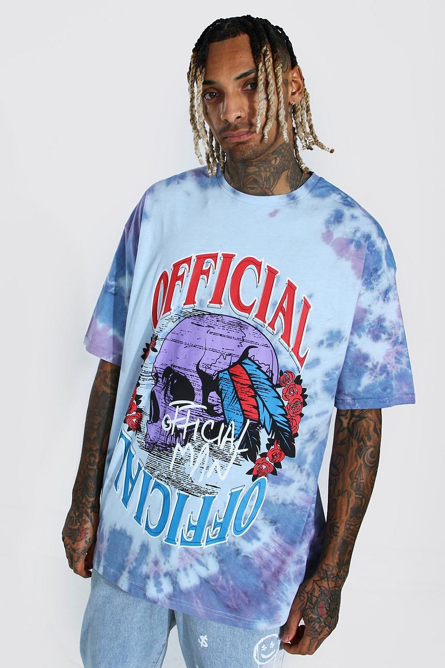 Blue Oversized Official Tie Dye Schedel T-Shirt image number 1
