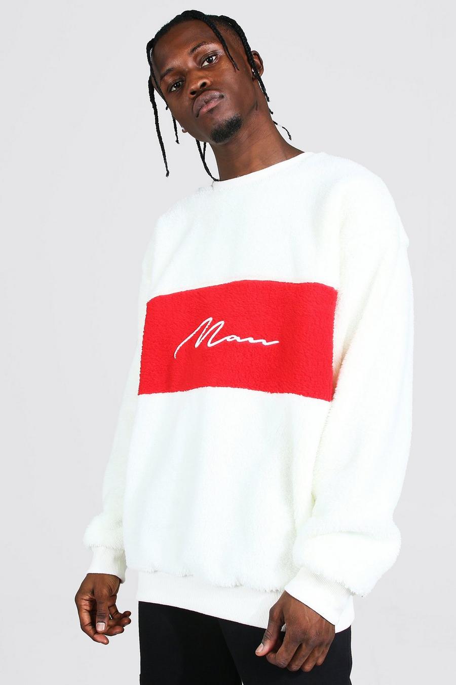 Ecru MAN Oversize sweatshirt i teddy med blockfärger image number 1