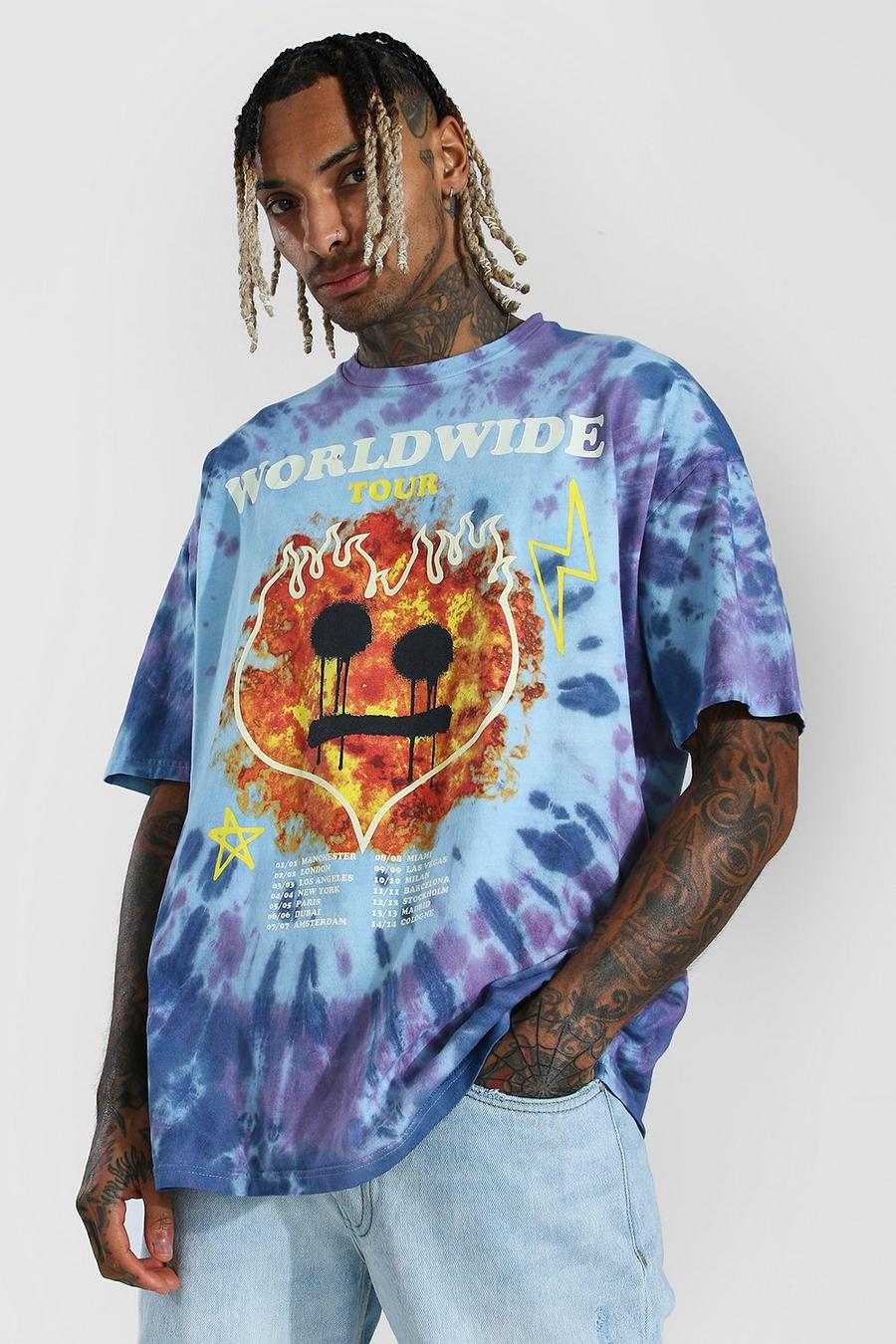 Blue Oversized Flame Tie Dye T-shirt image number 1