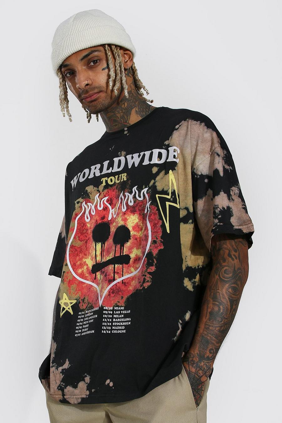 Brown Oversized Flame Drip Face Tie Dye T-shirt image number 1